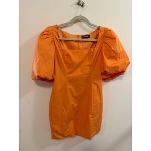 Missguided Orange Puff Sleeve Square Neck Mini Dress Size US 4 UK 8 EUR 36